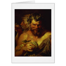 Two Satyrs (oil on panel) Card