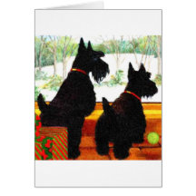Two Scottie Dogs At Christmas Greeting Cards