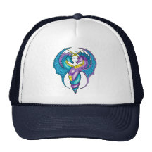 Two Seahorse Dragons Sketched in Blue and Purple Trucker Hat