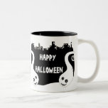 Two side smiling ghosts Halloween mug