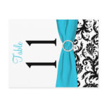 Two-sided Aqua, Black, White Damask Table Number