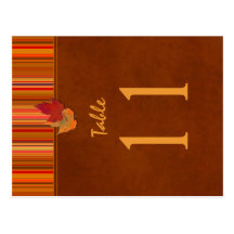 Two Sided Autumn Leaves and Stripes Table Number Postcard