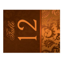 Two Sided Brown and Copper Damask Table Number Post Card