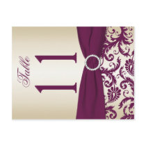 Two-sided Plum and Champagne Damask Table Number
