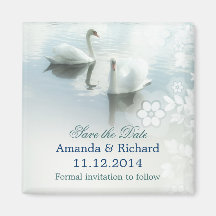 two swans elegant birds save the date magnets
