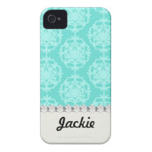 two tone aqua baby blue damask iPhone 4 case