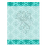 two tone aquamarine blue aqua diamond damask postcard