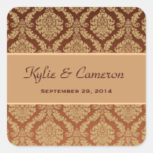 Two Tone Gold and Brown Damask  Wedding V54 Stickers