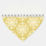 two tone gold royale damask pattern heart sticker