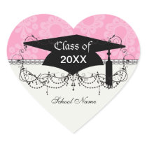 two tone pastel pink floral damask graduation heart sticker