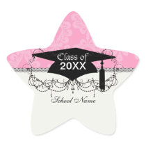 two tone pastel pink floral damask graduation sticker