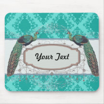 two tone peacock blue aqua diamond damask mousepad
