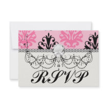 two tone pink and black chic damask invitations