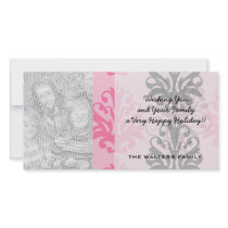 two tone pink and black chic damask photo card