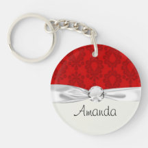 two tone red damask acrylic keychain