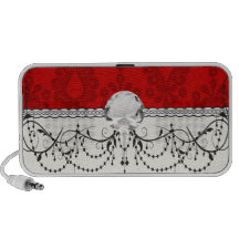 two tone red damask design travelling speakers