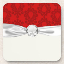 two tone red damask drink coaster