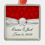 two tone red damask ornaments