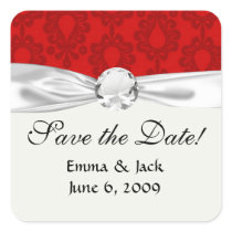 two tone red damask square sticker