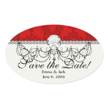 two tone red damask oval stickers