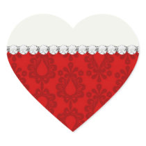 two tone red damask heart stickers