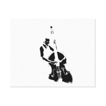 Two Toned Upright Bass Player Outline BW Gallery Wrap Canvas