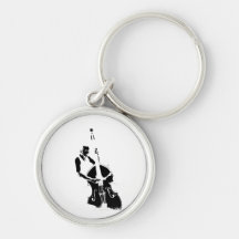 Two Toned Upright Bass Player Outline BW Key Chain