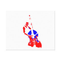 Two Toned Upright Bass Player Outline Red Blue Canvas Prints