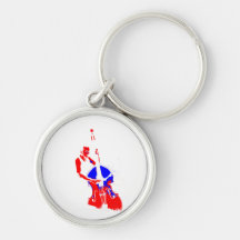 Two Toned Upright Bass Player Outline Red Blue Key Chains
