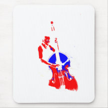 Two Toned Upright Bass Player Outline Red Blue Mouse Pads