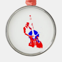 Two Toned Upright Bass Player Outline Red Blue Christmas Tree Ornaments