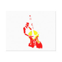 Two Toned Upright Bass Player Outline Red yellow Stretched Canvas Prints