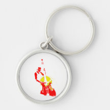 Two Toned Upright Bass Player Outline Red yellow Keychain