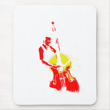 Two Toned Upright Bass Player Outline Red yellow Mouse Pads