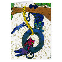 Two Tubby Tabby Cats Swinging From A Tree Greeting Card