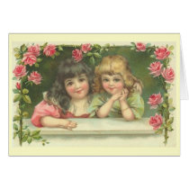 Two Victorian Girls in a Rose Garden Card