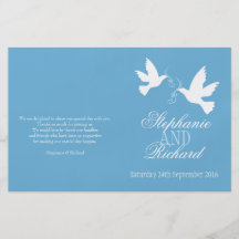 Two white doves blue ribbon Wedding Programme Custom Flyer