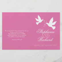 Two white doves pink ribbon Wedding Programme Flyers