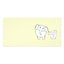 Two White Elephants on Cream. Cartoon. Photo Cards