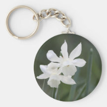 Two White Wild Daffodils in Green Field Key Chains