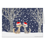 Two wolves in winter Christmas greeting card
