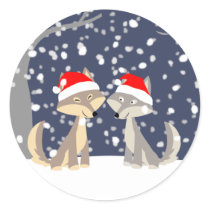 Two wolves in winter Christmas Sticker