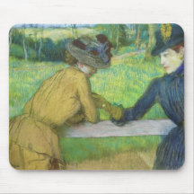 Two women leaning on a gate (pastel) mouse pad