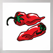 Two Wrinkled Red Peppers  Stems Graphic Posters