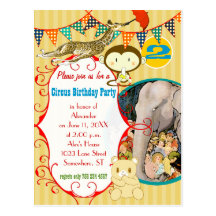 Two Year Old Circus Elephant Monkey Giraffe Party Post Cards