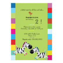 Two Zebras - Green twins birthday party invites