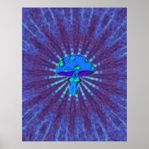 Tyed Dyed  Blue Mushroom Print