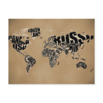Typographic World  Map Postcards