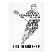 Typographie de joueur de lacrosse invitations personnalisées