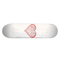 Typographie rouge de coeur d'amour plateaux de planche à roulettes